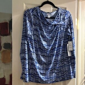 Liz Claiborne Blue Ruched Long Sleeve Blouse